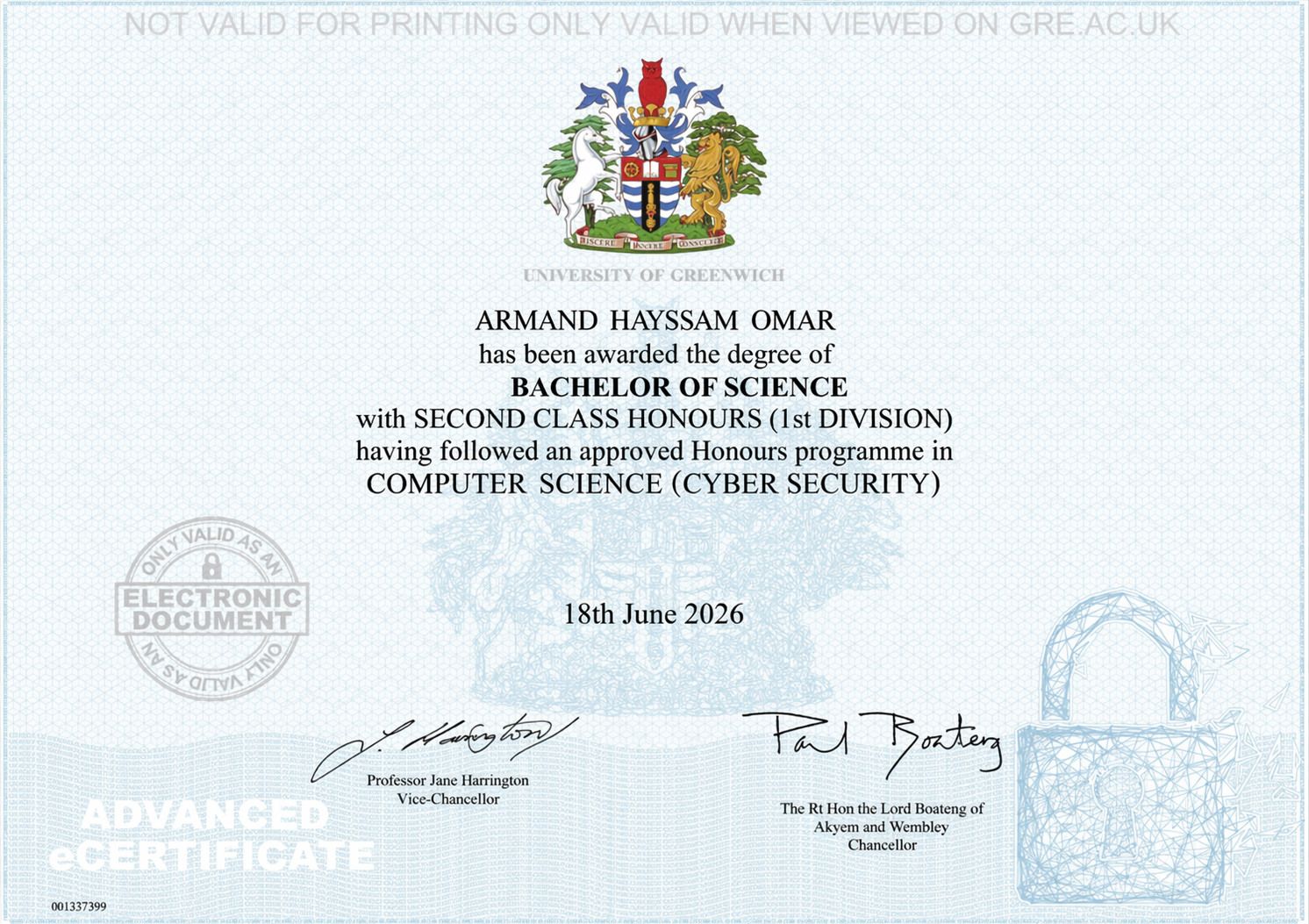 Certificate preview